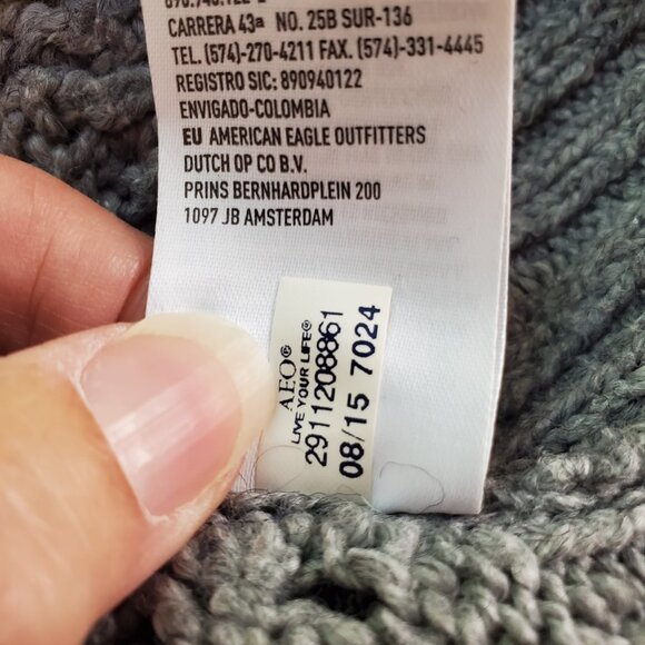 AMERICAN EAGLE SZ M Womens Cotton/Wool Blend Diamond Pattern Knit Sweater Gray - Picture 11 of 11